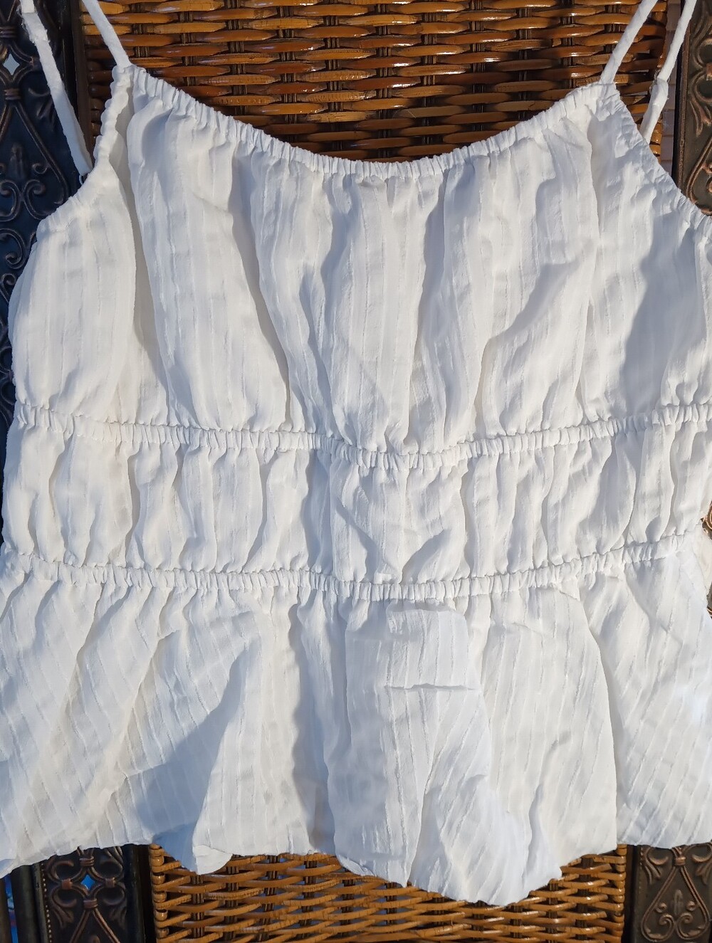 White Ruffled Spaghetti Strap Whimsy Boho Festival Babydoll Top